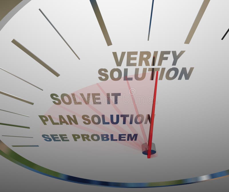 Vea que solución del plan del problema solucionar verifica - el velocímetro ilustración del vector Vea que solución del plan del problema solucionar verifica - el velocímetro ilustración del vector