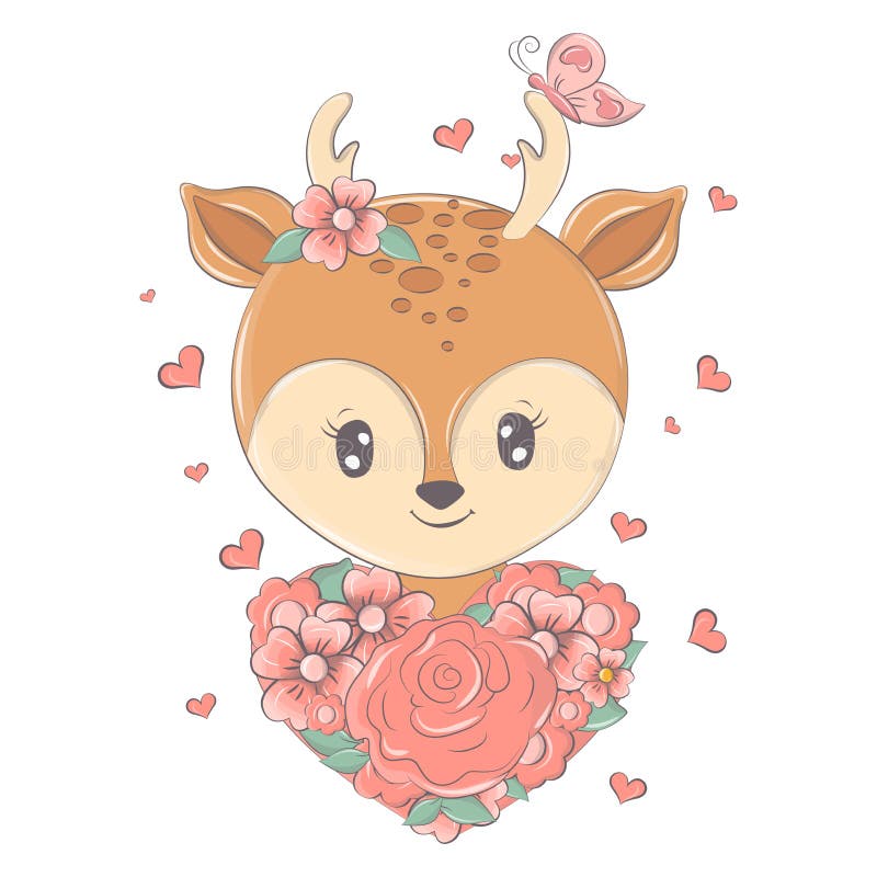 Desenho de rena fofo com flor de natal kawaii animal