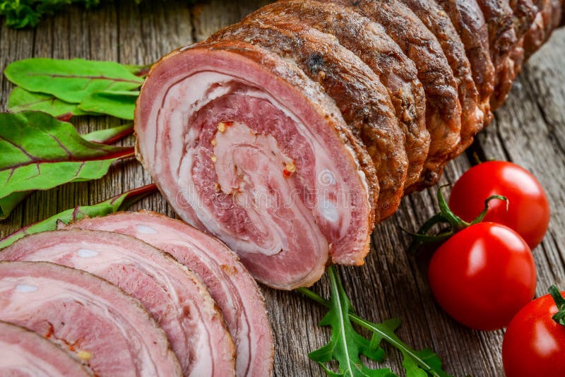 Veal Roll Filled with Minced Beef Meat and Herbs Stock Photo Image of