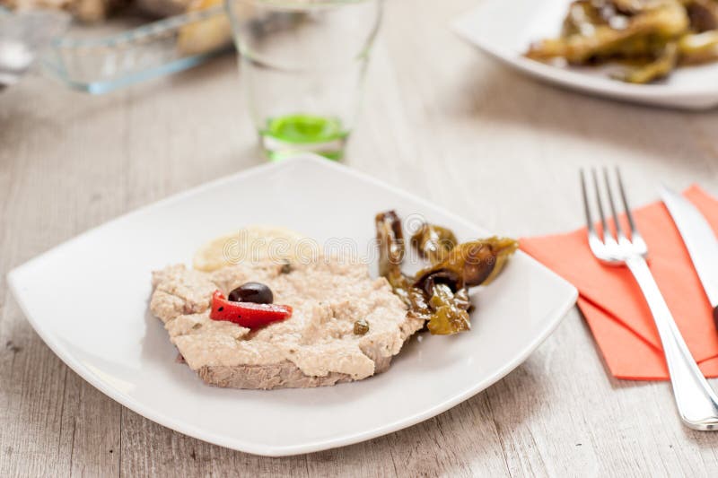 Veal with tuna sauce stock image. Image of meal, caper 49678011