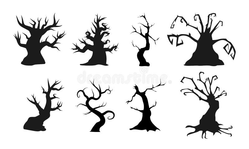 Vecchi alberi spettrali con le forme terrificanti Illustrazione di vettore Perfezioni per le composizioni in Halloween o spavento