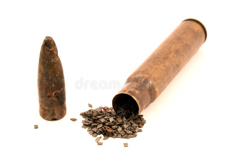 The image with sleeve, gunpowder and bullet. It can be used for illustration of articles, in adwertising, polygraphy and design. The image with sleeve, gunpowder and bullet. It can be used for illustration of articles, in adwertising, polygraphy and design