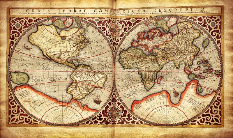 Vecchia mappa del mondo, stampata nel 1587