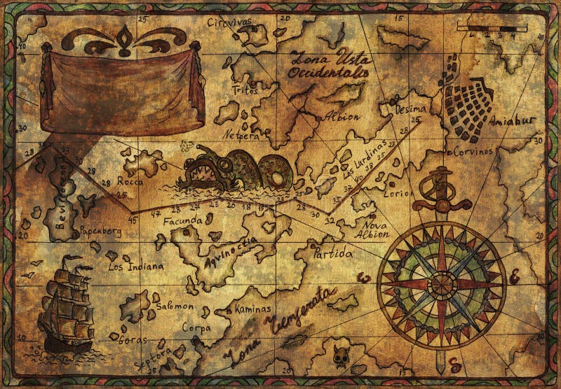 Vecchia mappa del pirata con effetto di struttura del tessuto fotografia stock libera da diritti Vecchia mappa del pirata con effetto di struttura del tessuto fotografia stock libera da diritti