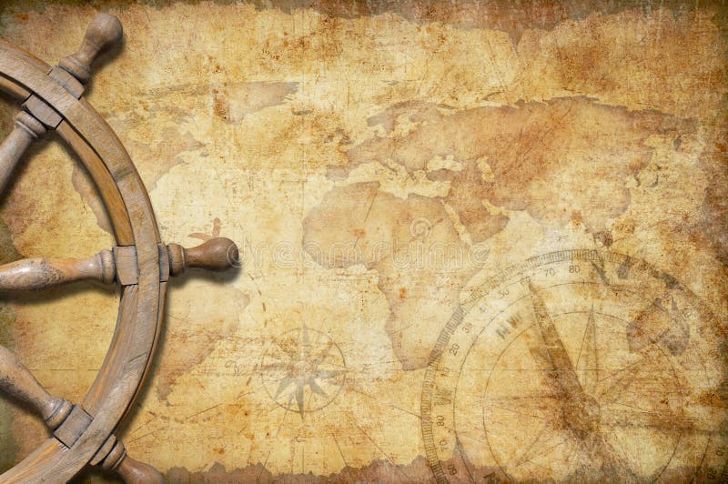Vecchia mappa del tesoro con il volante immagini stock Vecchia mappa del tesoro con il volante immagini stock