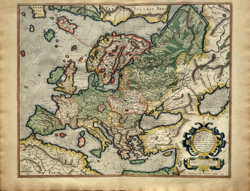 Vecchia mappa di Europa, stampata nel 1587