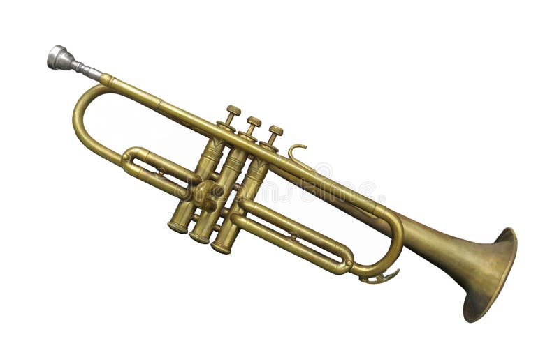 Vecchia tromba d'ottone isolata immagine stock Vecchia tromba d'ottone isolata immagine stock