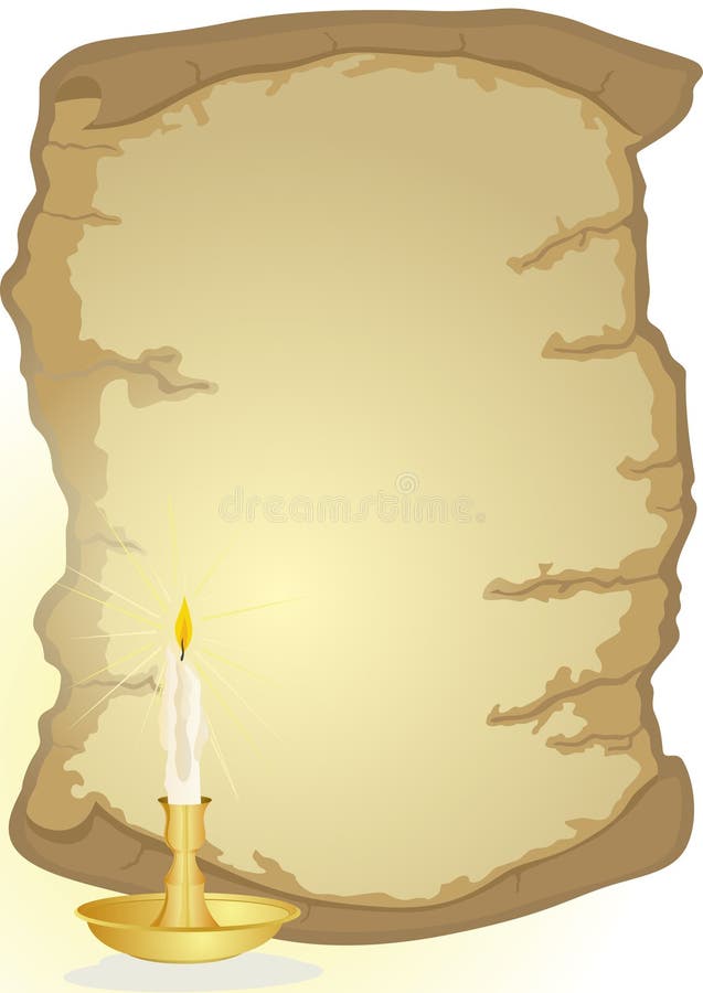 Vecchie pergamena e candela illustrazione di stock Vecchie pergamena e candela illustrazione di stock