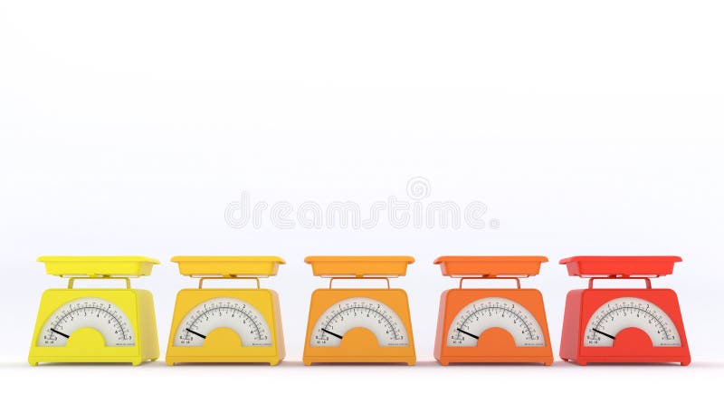 Vecchie scale della cucina dei colori differenti isolate su fondo bianco con spazio libero per testo o il logo Copi lo spazio rap royalty illustrazione gratis