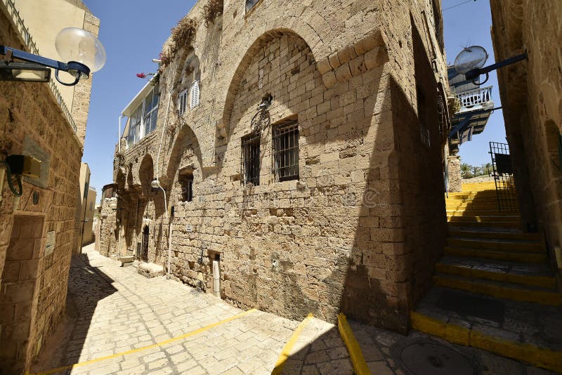 Vecchie via e case antiche nella citt? di Giaffa, vicino a Tel Aviv, Israele fotografie stock