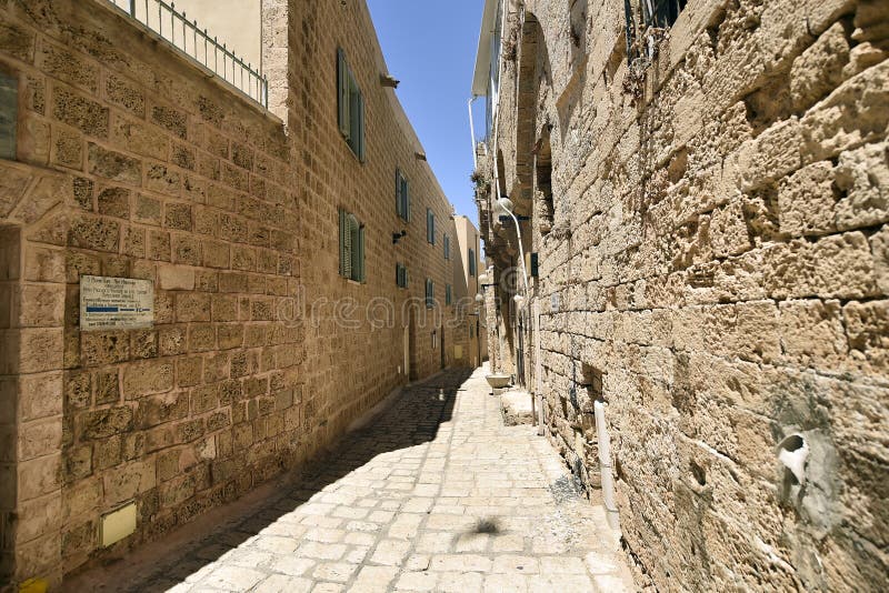 Vecchie via e case antiche nella citt? di Giaffa, vicino a Tel Aviv, Israele immagine stock