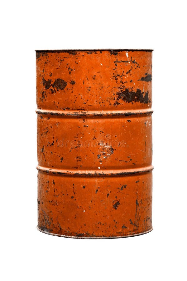 Vecchio arancio della ruggine dell'olio del barilotto isolato su fondo bianco fotografie stock Vecchio arancio della ruggine dell'olio del barilotto isolato su fondo bianco fotografie stock