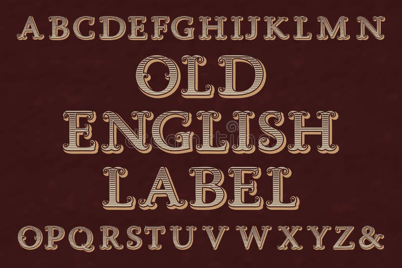 Vecchio carattere dell'etichetta di inglese Lettere a strisce, alfabeto isolato illustrazione vettoriale
