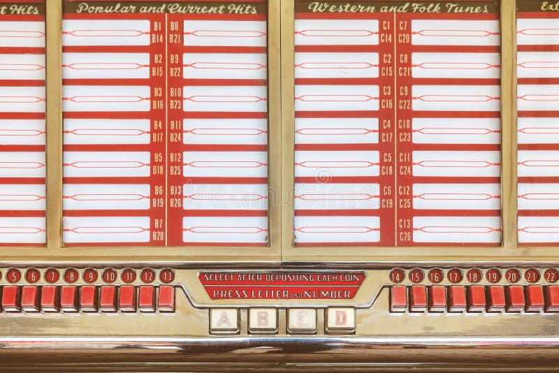 Retro styled image of an old jukebox with empty music labels. Retro styled image of an old jukebox with empty music labels