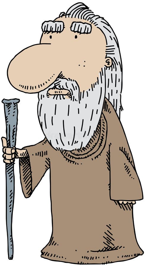 Un vecchio mago con la barba grigia e le tuniche in legno.