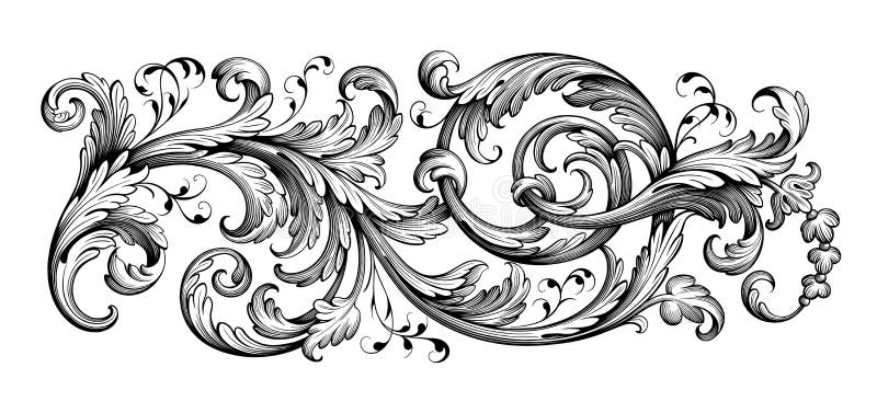 Vecteur calligraphique de rétro tatouage de modèle gravé par rouleau victorien baroque d'ornement floral de frontière de cadre de