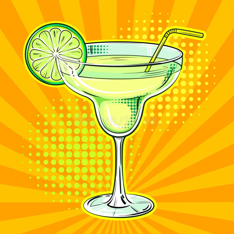 Liquor alcohol cocktail Margarita pop art hand drawn vector illustration. Liquor alcohol cocktail Margarita pop art hand drawn vector illustration.