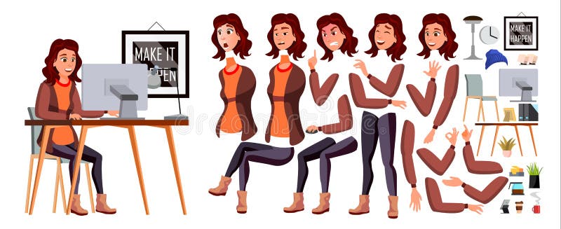 Vecteur d'employé de bureau Femme Commis heureux, employé, employé Humain d'affaires Émotions de visage, divers gestes animation illustration libre de droits Vecteur d'employé de bureau Femme Commis heureux, employé, employé Humain d'affaires Émotions de visage, divers gestes animation illustration libre de droits