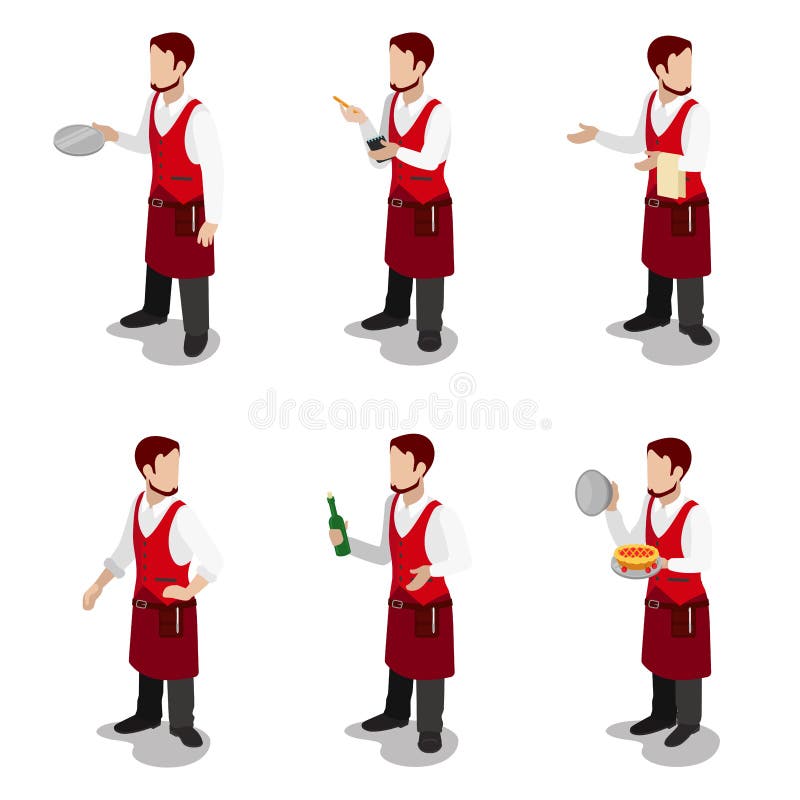 Vecteur 3d isométrique plat de cuisinier de serveur de restaurant masculin de sommelier illustration stock Vecteur 3d isométrique plat de cuisinier de serveur de restaurant masculin de sommelier illustration stock