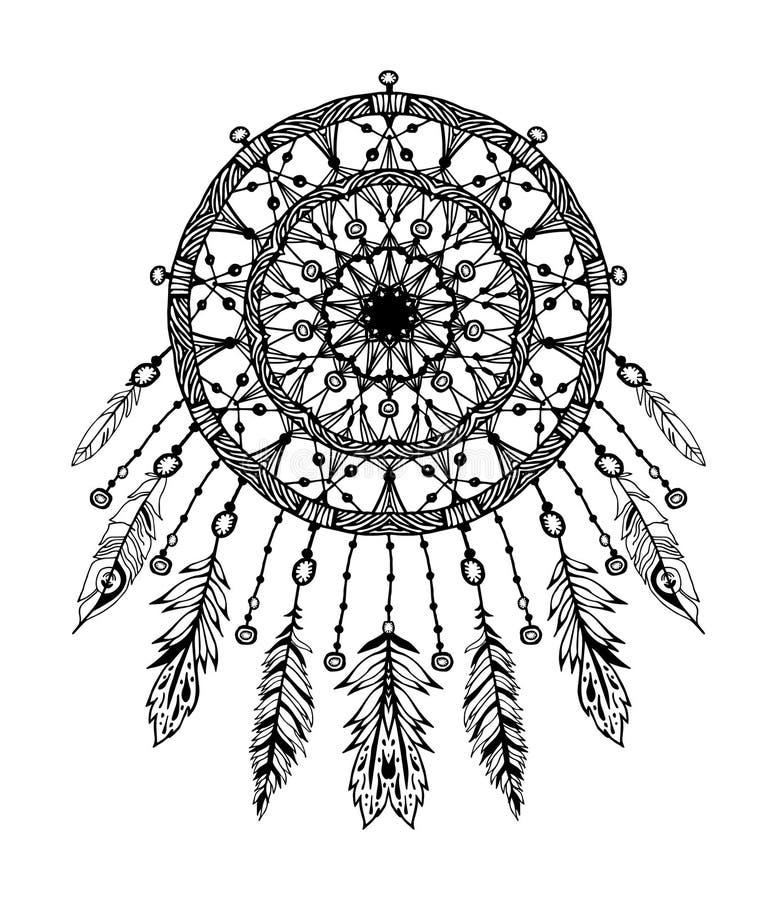 Vecteur de Bohème tiré par la main Dreamcatcher illustration libre de droits Vecteur de Bohème tiré par la main Dreamcatcher illustration libre de droits
