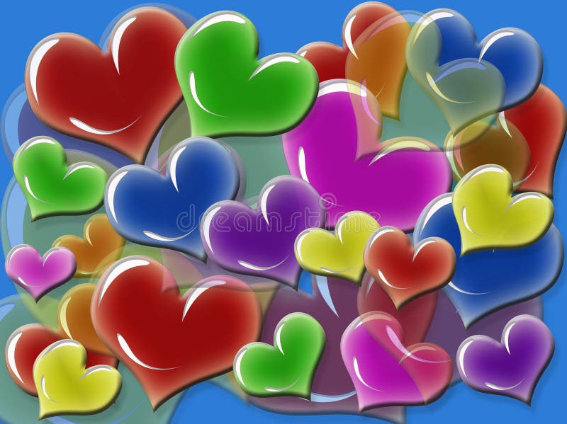 Beaucoup De Coeurs Multicolores Sur Le Fond Bleu Illustration Stock