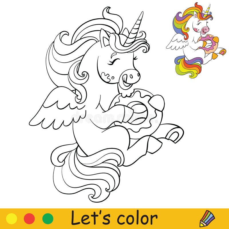 Coloriage Avec Modèle Mignon Vol Unicorne Vectoriel Illustration