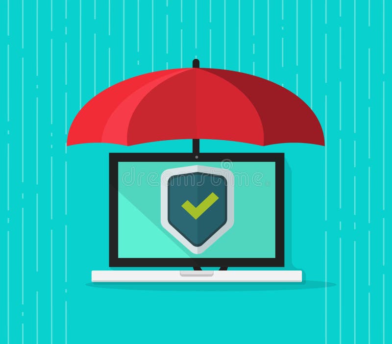 Vecteur de concept de protection d'ordinateur, PC plat d'ordinateur portable de bande dessinée illustration de vecteur Vecteur de concept de protection d'ordinateur, PC plat d'ordinateur portable de bande dessinée illustration de vecteur