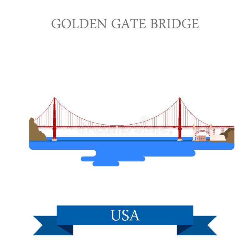 Vecteur de golden gate bridge San Francisco United States Etats-Unis plat illustration stock Vecteur de golden gate bridge San Francisco United States Etats-Unis plat illustration stock