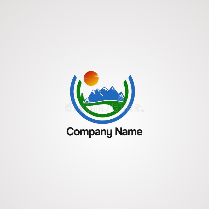 Vecteur de logo de montagne de rue avec le concept du soleil et de cercle, l'élément, le calibre, et l'icône, pour la société illustration stock Vecteur de logo de montagne de rue avec le concept du soleil et de cercle, l'élément, le calibre, et l'icône, pour la société illustration stock