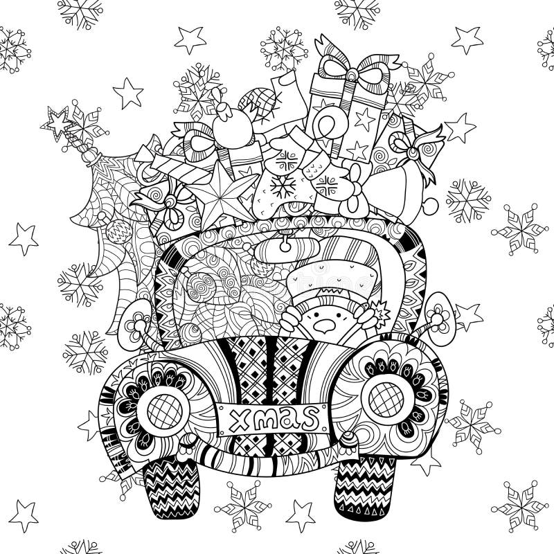 Christmas car gift doodle zentangle. Hand drawn vector background with Christmas decorations, Christmas tree, ball, star and snowflakes.Seamless pattern. Christmas car gift doodle zentangle. Hand drawn vector background with Christmas decorations, Christmas tree, ball, star and snowflakes.Seamless pattern.
