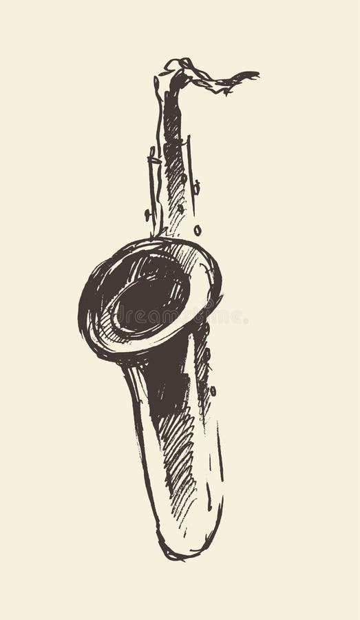 conception rétro de croquis dessinés à la main de saxophone