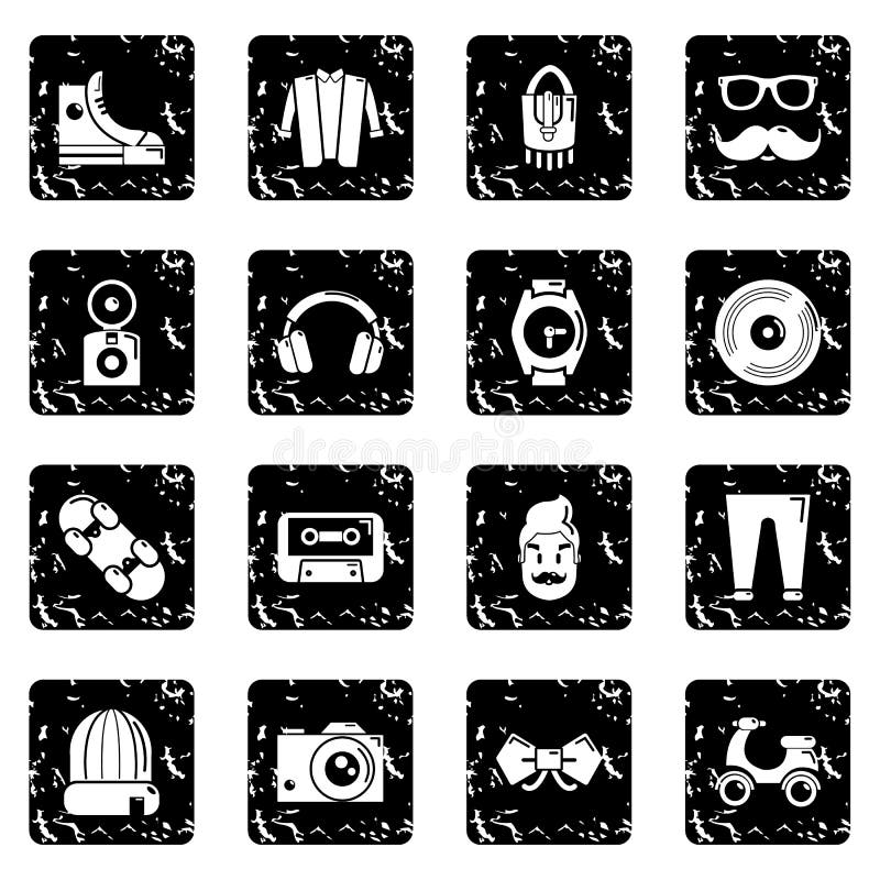 Vecteur grunge réglé par icônes de symboles de hippie illustration stock Vecteur grunge réglé par icônes de symboles de hippie illustration stock