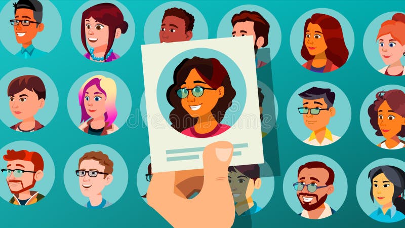 Vecteur humain de recrutement Femme Recrutement humain Groupe de personnes sélectionné Sélection de la foule Illustration de dess illustration stock Vecteur humain de recrutement Femme Recrutement humain Groupe de personnes sélectionné Sélection de la foule Illustration de dess illustration stock