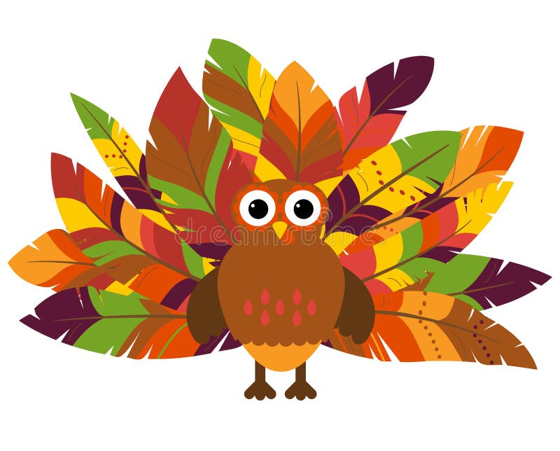 Cute Vector Turkey with Colorful Feathers for Thanksgiving and Fall. Cute Vector Turkey with Colorful Feathers for Thanksgiving and Fall