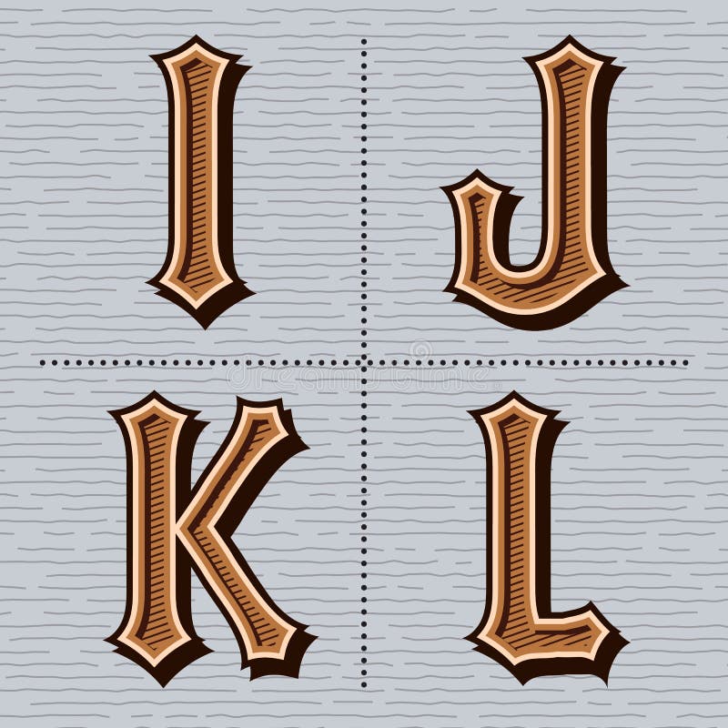 Vecteur occidental i, j, k, l de vintage de lettres d'alphabet