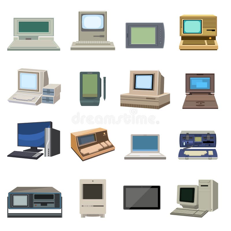Vecteur réglé de vieil ordinateur de vintage illustration stock Vecteur réglé de vieil ordinateur de vintage illustration stock