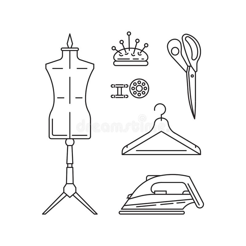 Vecto de costura del esquema de los iconos ilustración del vector Vecto de costura del esquema de los iconos ilustración del vector