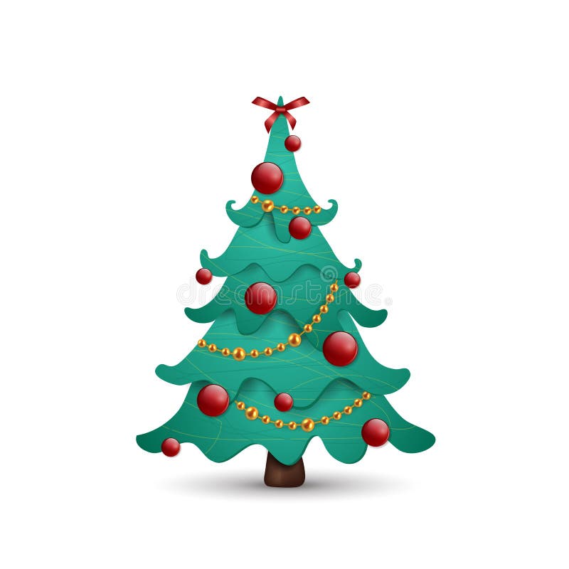 Vector a árvore De Natal Decorada Com Bolas Vermelhas, Curva Dos Desenhos  Animados, Festões Douradas Isoladas Em Um Fundo Branco Ilustração do Vetor  - Ilustração de bonito, projeto: 129113397