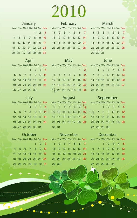 Vector 2010 calendar for St. Patricks Day