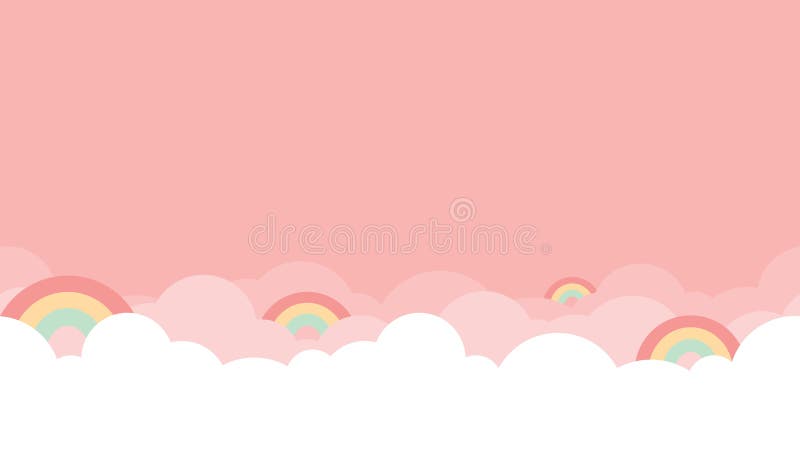 Colorful rainbow with white cloud and bright pink sky bottom border seamless pattern. royalty free illustration