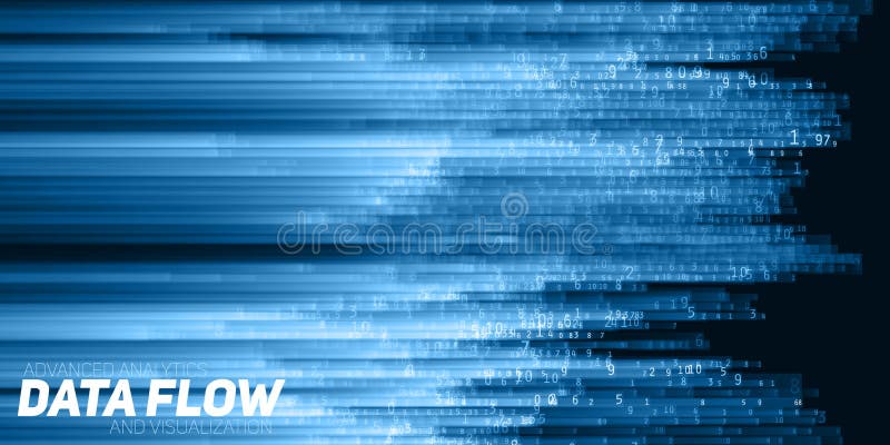 Vector abstract big data visualization. Blue flow of data as numbers strings. Information code representation. royalty free illustration