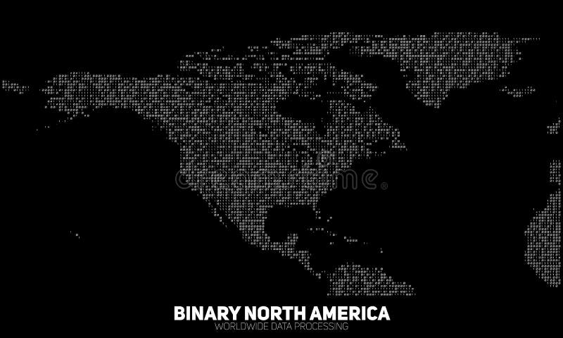 Vector abstract binary North America map. Continents constructed from binary numbers. Global information network. royalty free illustration