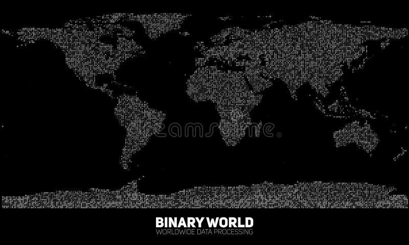 Vector abstract binary world map. Continents constructed from binary numbers. Global information network. royalty free illustration