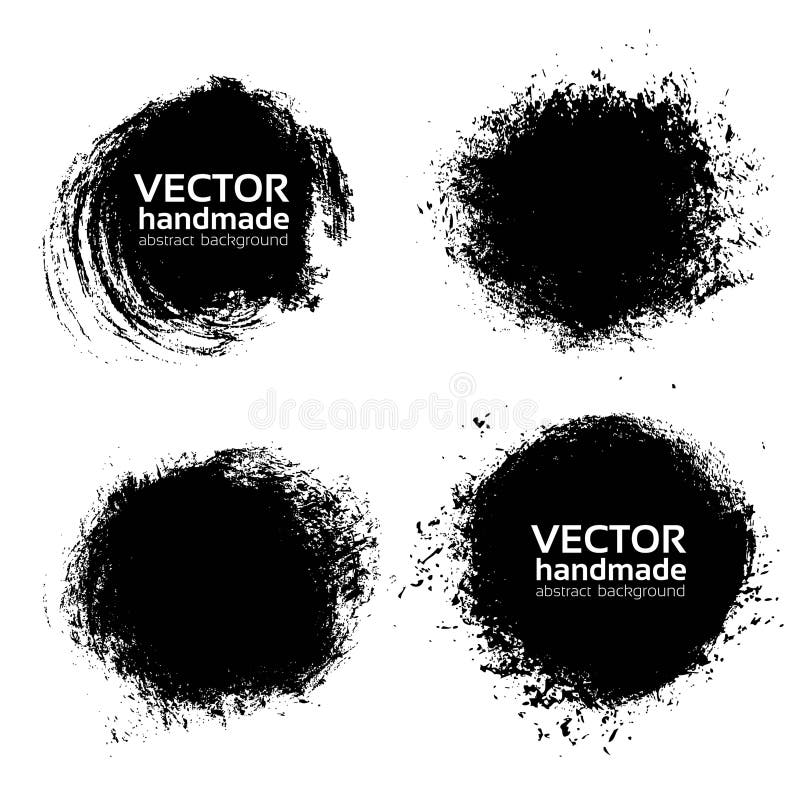 Vector abstract circle textured handmade black strokes - backgrounds painted by dry brush isolated on a white vector illustration