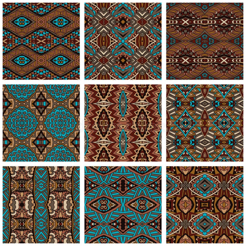 Vector abstract ethnic indian seamless pattern tribal tiles set