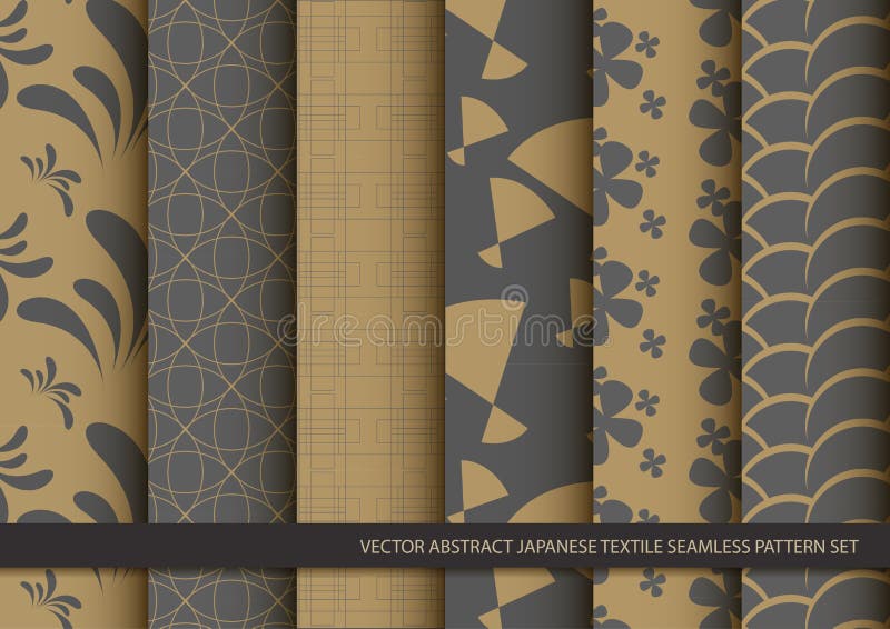 Vector abstract japanese textile seamless pattern set stock illustration