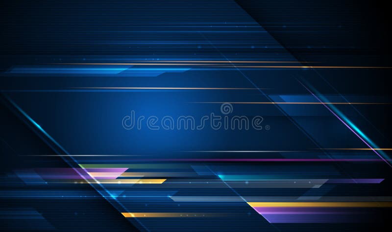 Digital image of light rays, stripes lines with blue light, speed and motion blur over dark blue background royalty free illustration