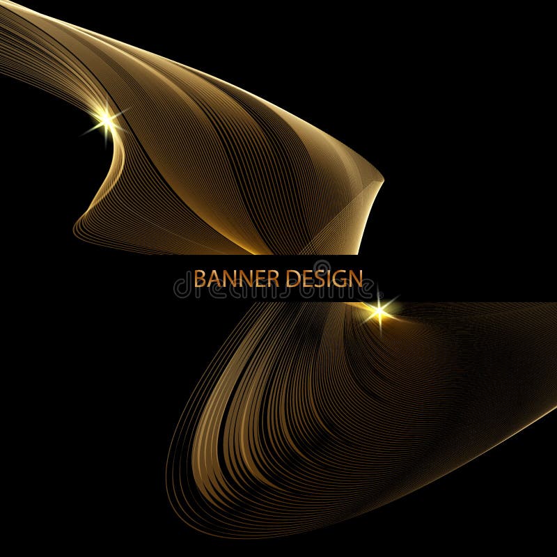 Vector Abstract Shiny Color Gold Wave Design Element on Dark Background