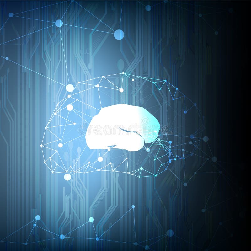 Vector abstract technological geometric brain background stock illustration