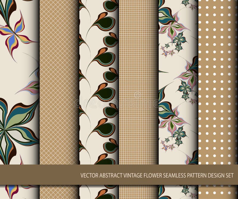 Vector abstract vintage flower seamless pattern design set stock illustration